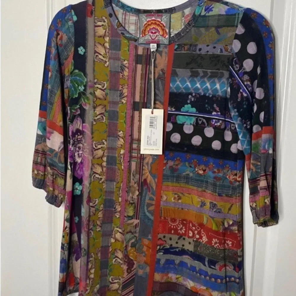 NWT Johnny Was Sonnet Patchwork Puff Sleeve Lightweight 3/4 sleeve Shirt XXS